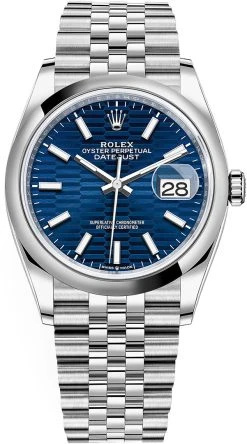 Rolex Datejust 36mm Stainless Steel 126200 Bright Blue Fluted Jubilee