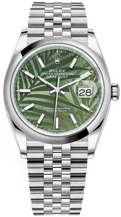 Rolex Datejust 36mm Stainless Steel 126200 Olive Green Palm Jubilee