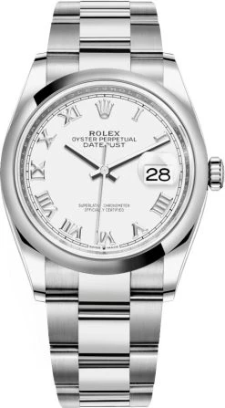 Rolex Datejust 36mm Stainless Steel 126200 White Roman Oyster