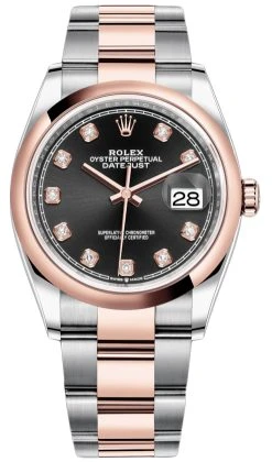 Rolex Datejust 36mm Stainless Steel And Rose Gold 126201 Black Diamond Oyster