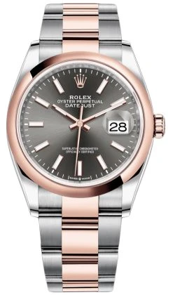 Rolex Datejust 36mm Stainless Steel And Rose Gold 126201 Dark Rhodium Index Oyster
