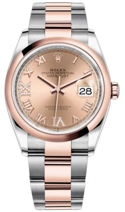 Rolex Datejust 36mm Stainless Steel And Rose Gold 126201 Rose VI IX Roman Oyster
