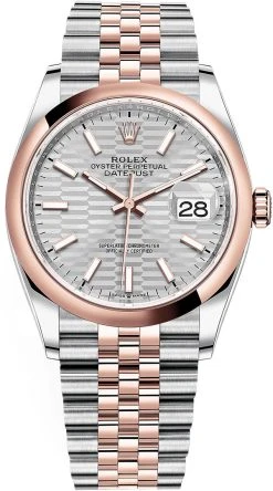 Rolex Datejust 36mm Stainless Steel And Rose Gold 126201 Silver Fluted Jubilee