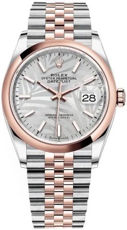 Rolex Datejust 36mm Stainless Steel And Rose Gold 126201 Silver Palm Jubilee