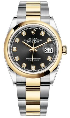 Rolex Datejust 36mm Stainless Steel And Yellow Gold 126203 Black Diamond Oyster