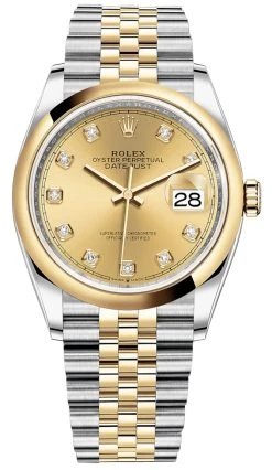 Rolex Datejust 36mm Stainless Steel And Yellow Gold 126203 Champagne Diamond Jubilee