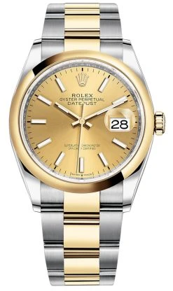 Rolex Datejust 36mm Stainless Steel And Yellow Gold 126203 Champagne Index Oyster
