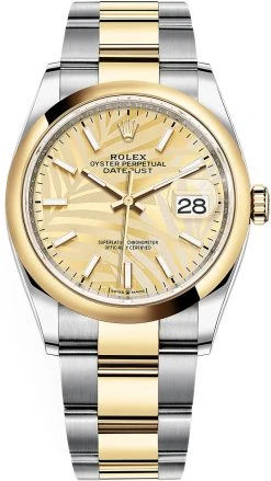 Rolex Datejust 36mm Stainless Steel And Yellow Gold 126203 Golden Palm Oyster