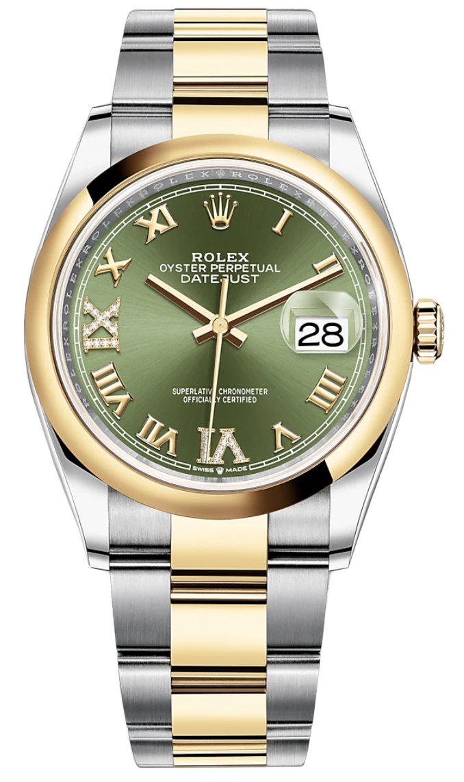Rolex Datejust 36mm Stainless Steel and Yellow Gold 126203 Olive Green VI IX Roman Oyster Rolex Datejust 36mm Stainless Steel And Yellow Gold 126203 Olive Green VI IX Roman Oyster -Omega Shop 126203 Green VI IX Roman Oyster