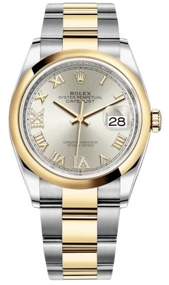 Rolex Datejust 36mm Stainless Steel And Yellow Gold 126203 Silver VI IX Roman Oyster