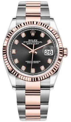 Rolex Datejust 36mm Stainless Steel And Rose Gold 126231 Black Diamond Oyster