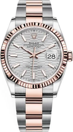 Rolex Datejust 36mm Stainless Steel And Rose Gold 126231 Silver Fluted Oyster