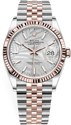 Rolex Datejust 36mm Stainless Steel And Rose Gold 126231 Silver Palm Jubilee