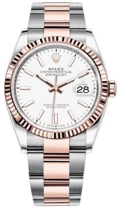 Rolex Datejust 36mm Stainless Steel And Rose Gold 126231 White Index Oyster