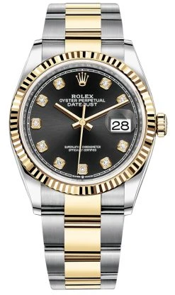 Rolex Datejust 36mm Stainless Steel And Yellow Gold 126233 Black Diamond Oyster