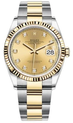Rolex Datejust 36mm Stainless Steel And Yellow Gold 126233 Champagne Diamond Oyster