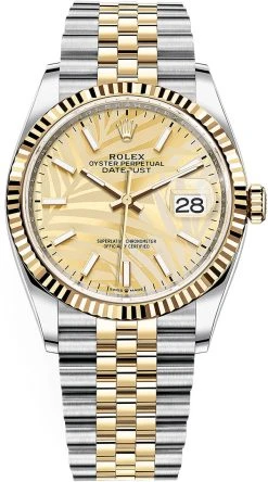 Rolex Datejust 36mm Stainless Steel And Yellow Gold 126233 Golden Palm Jubilee