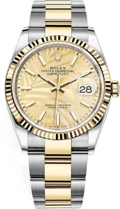 Rolex Datejust 36mm Stainless Steel And Yellow Gold 126233 Golden Palm Oyster