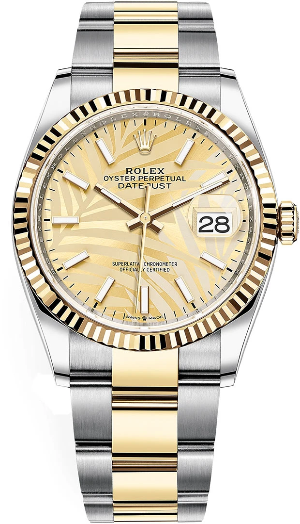 Rolex Datejust 36mm Stainless Steel and Yellow Gold 126233 Golden Palm Oyster Rolex Datejust 36mm Stainless Steel And Yellow Gold 126233 Golden Palm Oyster -Omega Shop 126233 Champagne Palm Oyster