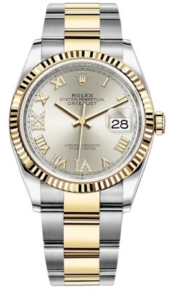 Rolex Datejust 36mm Stainless Steel And Yellow Gold 126233 Silver VI IX Roman Oyster