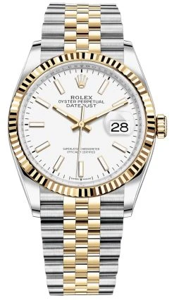 Rolex Datejust 36mm Stainless Steel And Yellow Gold 126233 White Index Jubilee