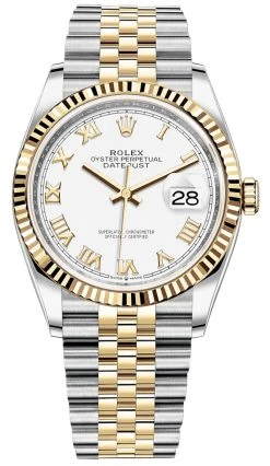 Rolex Datejust 36mm Stainless Steel And Yellow Gold 126233 White Roman Jubilee