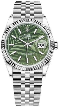 Rolex Datejust 36mm Stainless Steel 126234 Olive Green Palm Jubilee