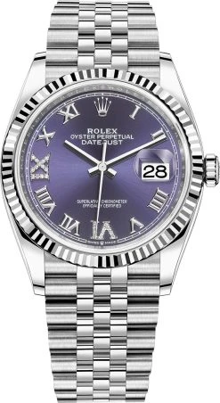 Rolex Datejust 36mm Stainless Steel 126234 Aubergine Roman VI IX Jubilee