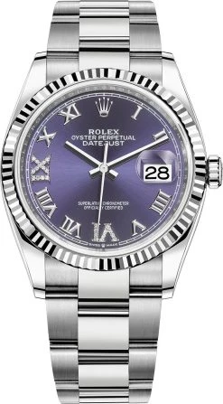 Rolex Datejust 36mm Stainless Steel 126234 Aubergine Roman VI IX Oyster