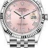 Rolex Datejust 36mm Stainless Steel 126234 Pink Roman VI IX Jubilee