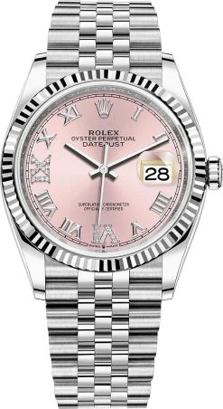 Rolex Datejust 36mm Stainless Steel 126234 Pink Roman VI IX Jubilee
