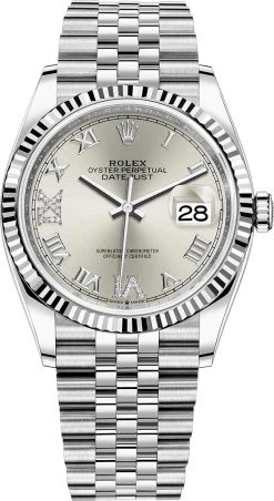 Rolex Datejust 36mm Stainless Steel 126234 Silver Roman VI IX Jubilee