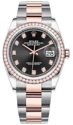Rolex Datejust 36mm Stainless Steel And Rose Gold 126281RBR Black Diamond Oyster