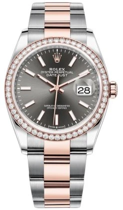 Rolex Datejust 36mm Stainless Steel And Rose Gold 126281RBR Dark Rhodium Index Oyster