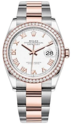 Rolex Datejust 36mm Stainless Steel And Rose Gold 126281RBR White Roman Oyster