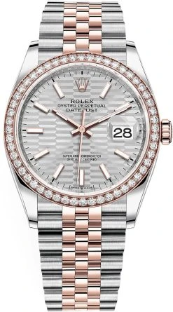 Rolex Datejust 36mm Stainless Steel And Rose Gold 126281rbr Silver Fluted Jubilee