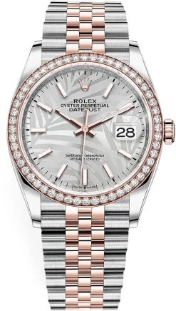 Rolex Datejust 36mm Stainless Steel And Rose Gold 126281rbr Silver Palm Jubilee