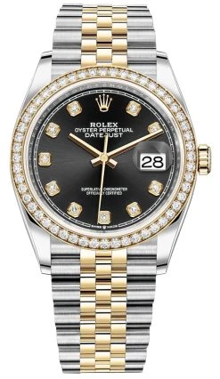 Rolex Datejust 36mm Stainless Steel And Yellow Gold 126283RBR Black Diamond Jubilee