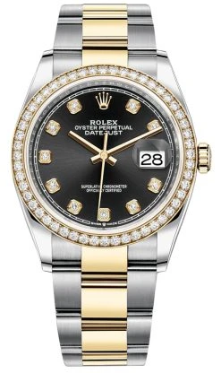 Rolex Datejust 36mm Stainless Steel And Yellow Gold 126283RBR Black Diamond Oyster