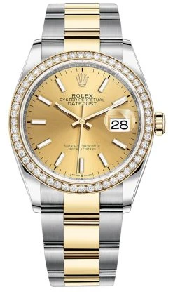 Rolex Datejust 36mm Stainless Steel And Yellow Gold 126283RBR Champagne Index Oyster