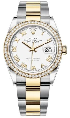 Rolex Datejust 36mm Stainless Steel And Yellow Gold 126283RBR White Roman Oyster