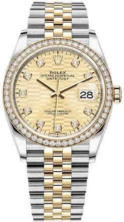 Rolex Datejust 36mm Stainless Steel And Yellow Gold 126283rbr Golden Fluted Diamond Jubilee