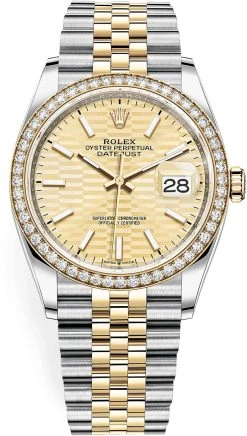 Rolex Datejust 36mm Stainless Steel And Yellow Gold 126283rbr Golden Fluted Jubilee