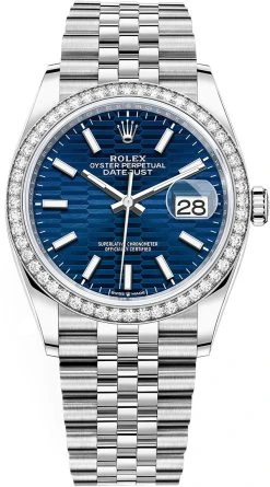 Rolex Datejust 36mm Stainless Steel 126284rbr Bright Blue Fluted Jubilee