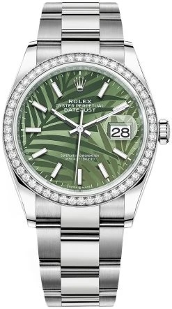Rolex Datejust 36mm Stainless Steel 126284rbr Olive Green Palm Oyster