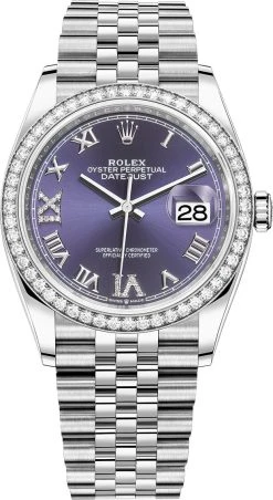 Rolex Datejust 36mm Stainless Steel 126284rbr Aubergine Roman VI IX Jubilee