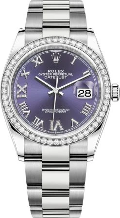 Rolex Datejust 36mm Stainless Steel 126284rbr Aubergine Roman VI IX Oyster