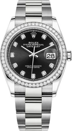 Rolex Datejust 36mm Stainless Steel 126284rbr Black Diamond Oyster