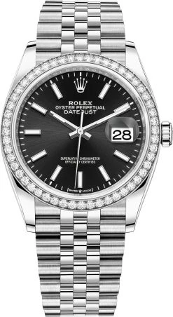 Rolex Datejust 36mm Stainless Steel 126284rbr Black Index Jubilee