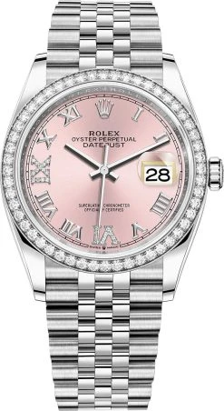 Rolex Datejust 36mm Stainless Steel 126284rbr Pink Roman VI IX Jubilee